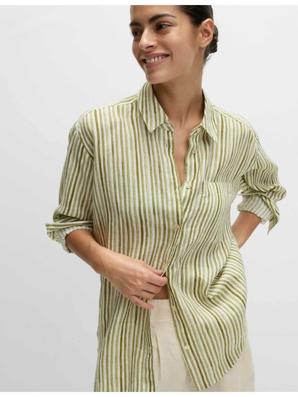 Marks & Spencer Prugasta srajca velikosti maxi iz čistega lanu Marks & Spencer zelena