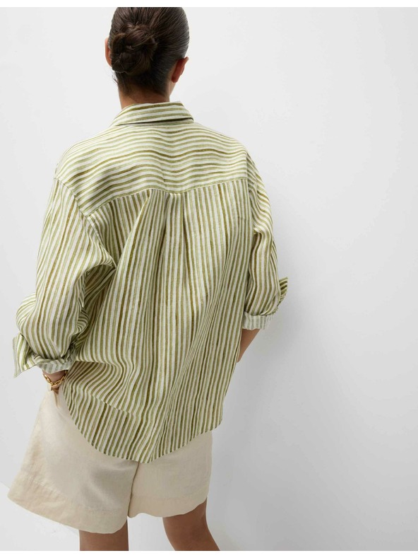 Marks & Spencer Prugasta srajca velikosti maxi iz čistega lanu Marks & Spencer zelena