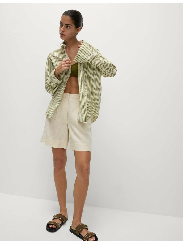 Marks & Spencer Prugasta srajca velikosti maxi iz čistega lanu Marks & Spencer zelena