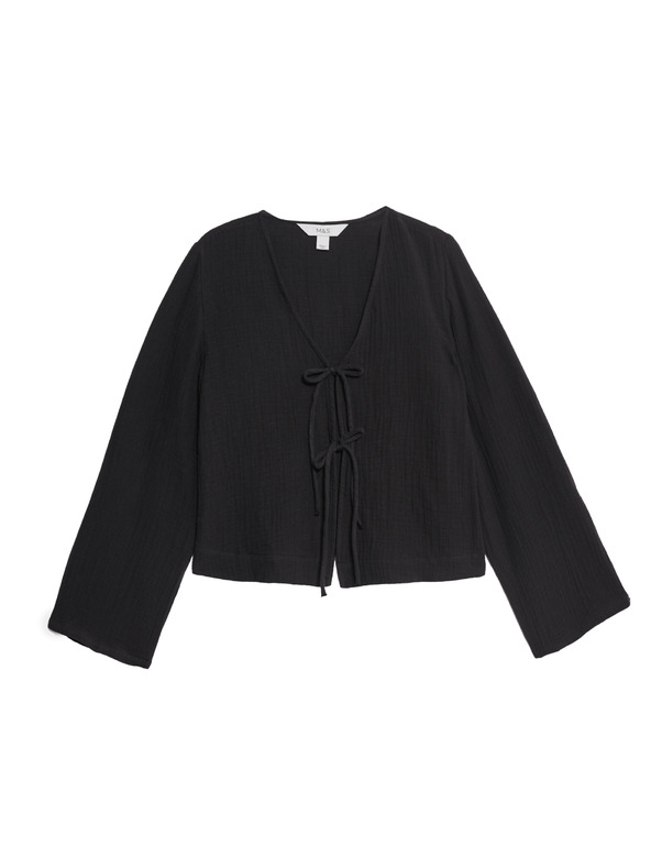 Marks & Spencer Plážový top s V-výstrihom a zaväzovaním vpredu z čistej bavlny Marks & Spencer čierna