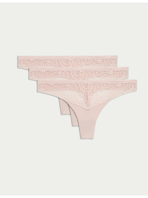 Marks & Spencer Tangice Body Soft™ z čipko, komplet 3 kosov Marks & Spencer rožnata