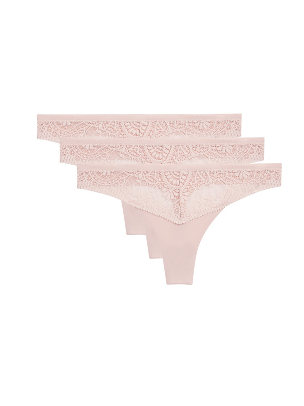 Marks & Spencer Tangice Body Soft™ z čipko, komplet 3 kosov Marks & Spencer rožnata