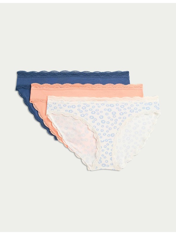 Marks & Spencer Bikini hlačke s potiskom in visokim deležem bombaža, 3 kosi Marks & Spencer smetanova
