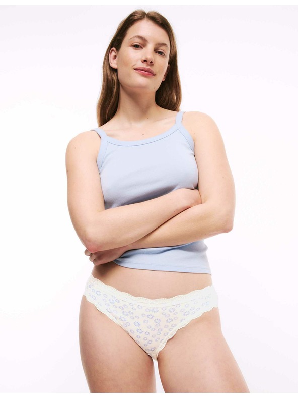 Marks & Spencer Bikini hlačke s potiskom in visokim deležem bombaža, 3 kosi Marks & Spencer smetanova