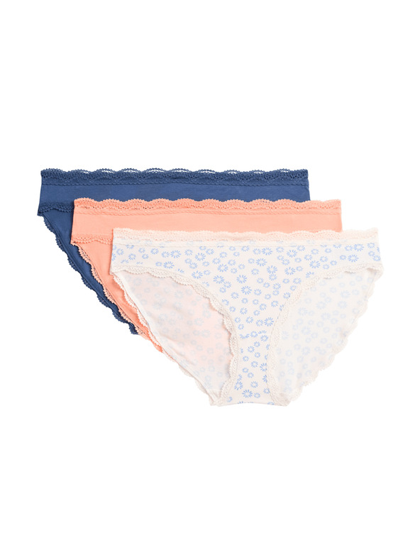 Marks & Spencer Bikini hlačke s potiskom in visokim deležem bombaža, 3 kosi Marks & Spencer smetanova