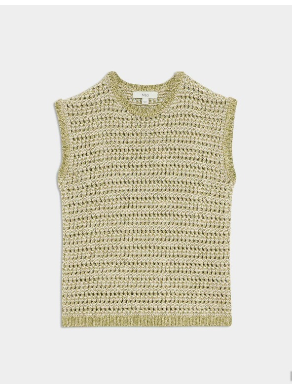 Marks & Spencer Knitted vest with slim cut and high neck, with cotton Marks & Spencer green