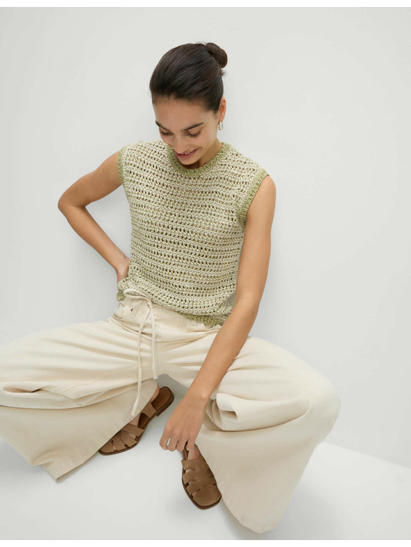 Marks & Spencer Knitted vest with slim cut and high neck, with cotton Marks & Spencer green