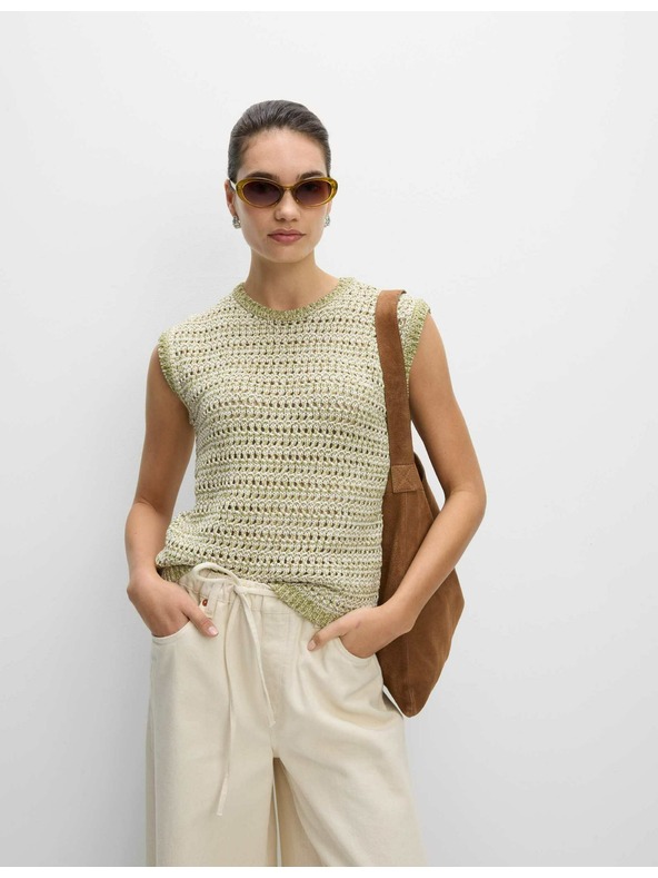 Marks & Spencer Knitted vest with slim cut and high neck, with cotton Marks & Spencer green
