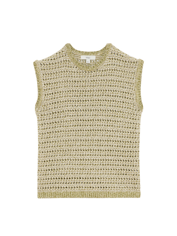 Marks & Spencer Knitted vest with slim cut and high neck, with cotton Marks & Spencer green