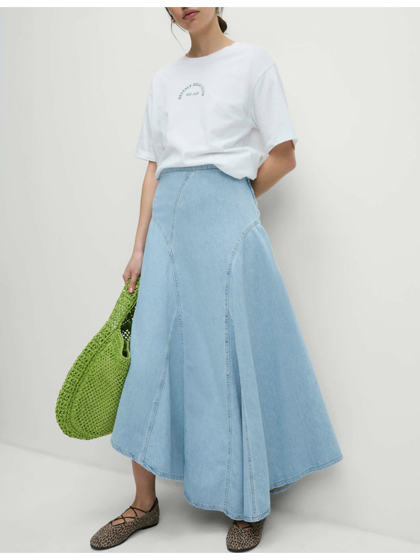 Marks & Spencer Denim maxi asymmetric skirt with accentuated waist Marks & Spencer navy blue