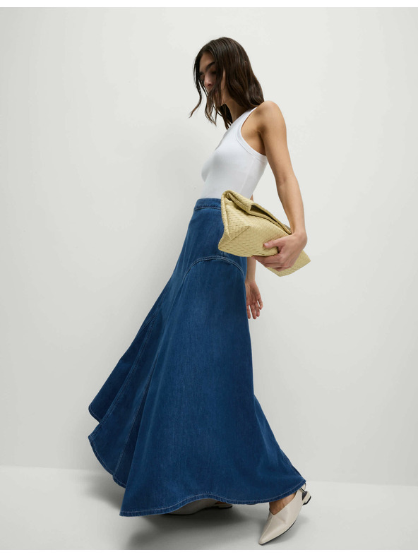 Marks & Spencer Denim maxi asymmetric skirt with accentuated waist Marks & Spencer navy blue