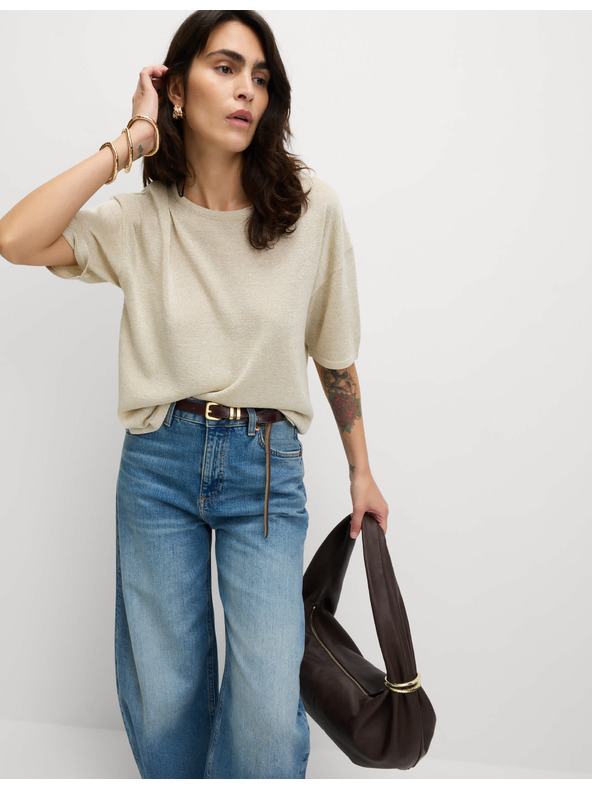 Marks & Spencer Metallic knitted top with high neck Marks & Spencer cream