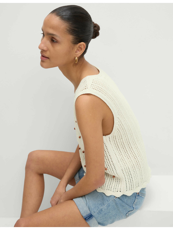 Marks & Spencer Cropped textured vest from cotton blend, slim cut Marks & Spencer cream