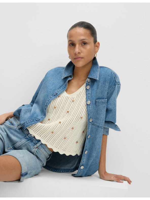 Marks & Spencer Cropped textured vest from cotton blend, slim cut Marks & Spencer cream