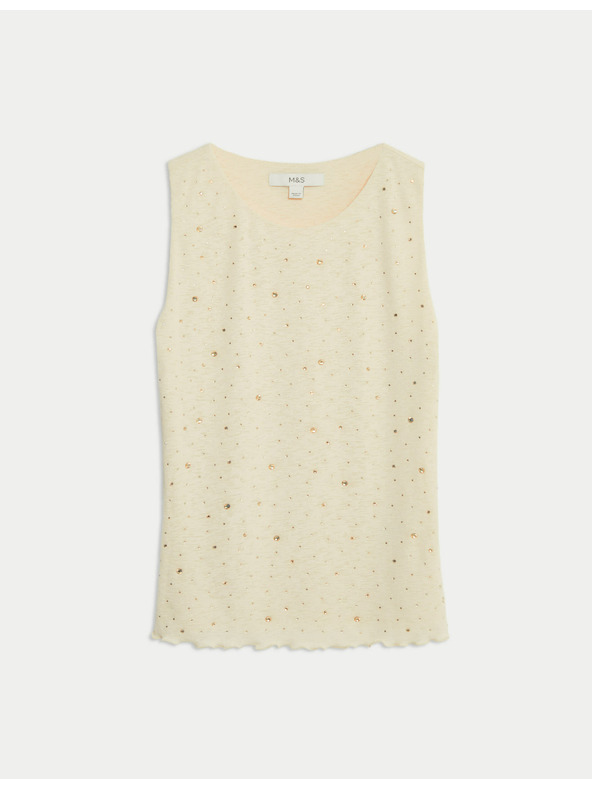 Marks & Spencer Zdobený tielkový top s výstrihom ku krku Marks & Spencer smotanová