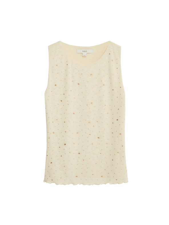 Marks & Spencer Zdobený tielkový top s výstrihom ku krku Marks & Spencer smotanová