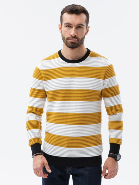 Ombre Clothing Moški črtasti pulover v beli in gorčični barvi blagovne znamke Ombre Clothing E189