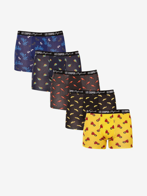 Lee Cooper Komplet petih moških vzorčastih boksaric v rumeni, črni in modri barvi Lee Cooper