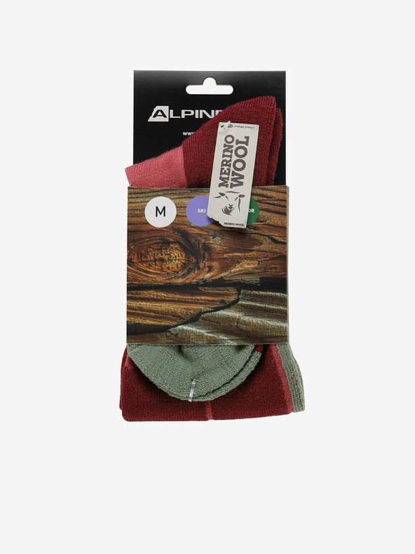 ALPINE PRO Roza in rdeče nogavice iz merino volne za moške ALPINE PRO RODE
