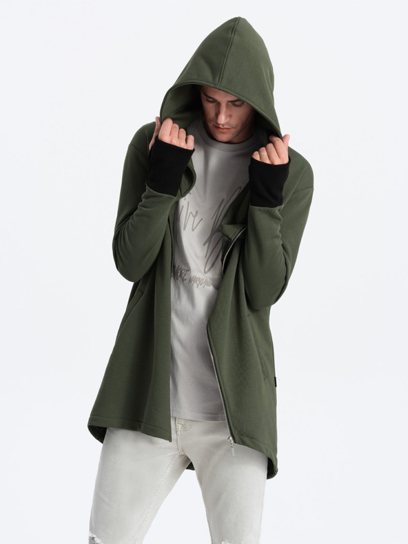 Ombre Clothing Temno zelena moška jopa z asimetričnim zapenjanjem Ombre Clothing