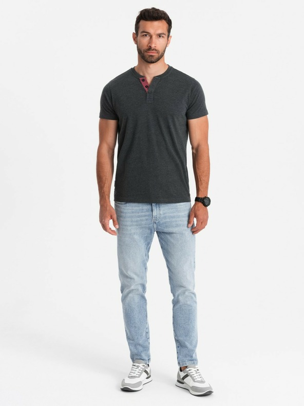 Ombre Clothing Črna moška majica henley Ombre Clothing