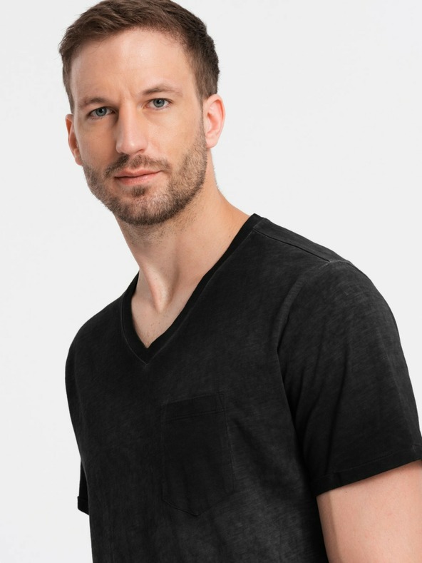 Ombre Clothing Črna moška črtasta majica Ombre Clothing