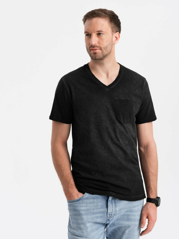 Ombre Clothing Črna moška črtasta majica Ombre Clothing