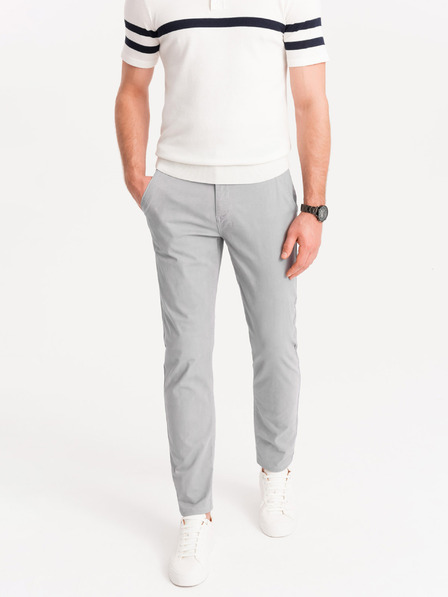 Ombre Clothing Svetlo sive moške hlače chino z okrasnim pasom Ombre Clothing