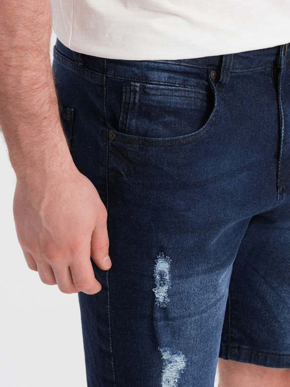 Ombre Clothing Temno modre moške kratke hlače iz džinsa z luknjami Ombre Clothing