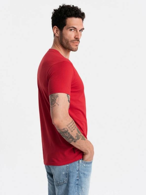Ombre Clothing Rdeča moška bombažna majica z osnovnim vratom Ombre Clothing