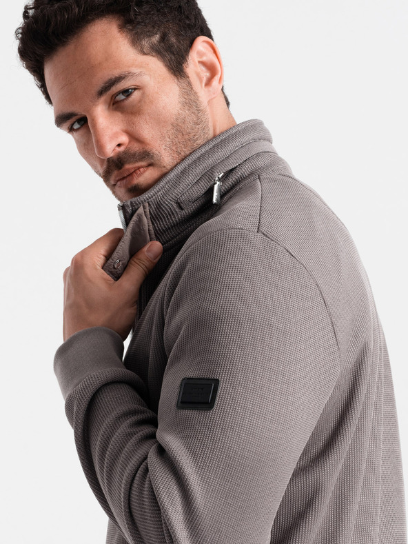 Ombre Clothing Siva moška jakna z visokim ovratnikom in notranjostjo iz flisa Ombre Clothing