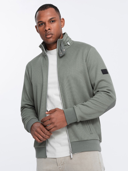 Ombre Clothing Kaki moška jakna z visokim ovratnikom in notranjostjo iz flisa Ombre Clothing