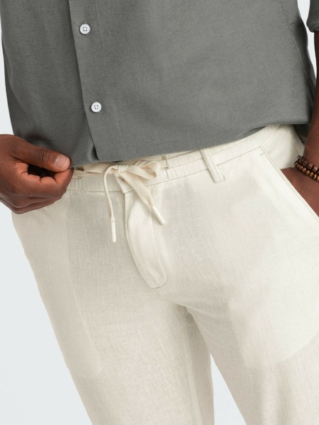 Ombre Clothing Kremaste moške hlače chino z mešanico lanu Ombre Clothing