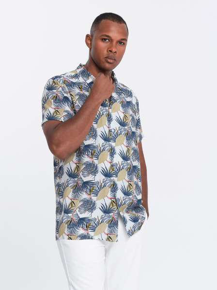 Ombre Clothing Bela vzorčasta moška majica s kratkimi rokavi Ombre Clothing