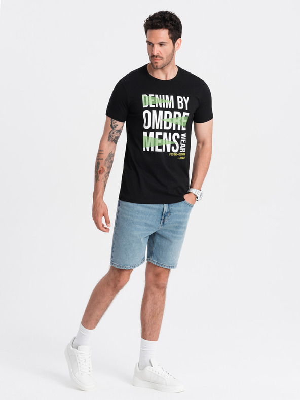 Ombre Clothing Črna moška bombažna majica Ombre Clothing