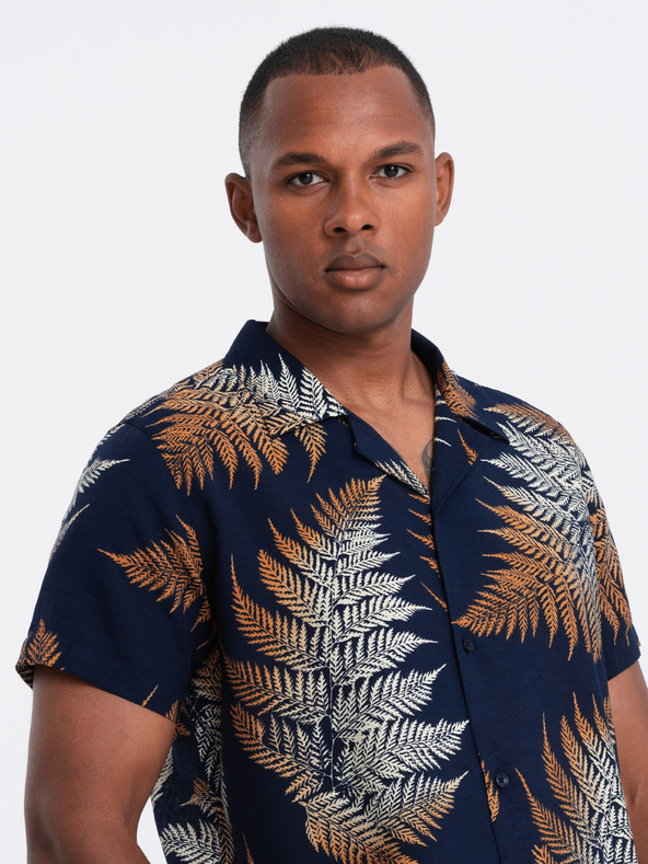 Ombre Clothing Temno modra moška vzorčasta majica s kratkimi rokavi Ombre Clothing