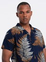 Ombre Clothing Temno modra moška vzorčasta majica s kratkimi rokavi Ombre Clothing