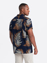 Ombre Clothing Temno modra moška vzorčasta majica s kratkimi rokavi Ombre Clothing