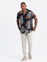 Ombre Clothing Temno modra moška vzorčasta majica s kratkimi rokavi Ombre Clothing