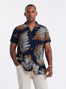 Ombre Clothing Temno modra moška vzorčasta majica s kratkimi rokavi Ombre Clothing