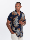 Ombre Clothing Temno modra moška vzorčasta majica s kratkimi rokavi Ombre Clothing