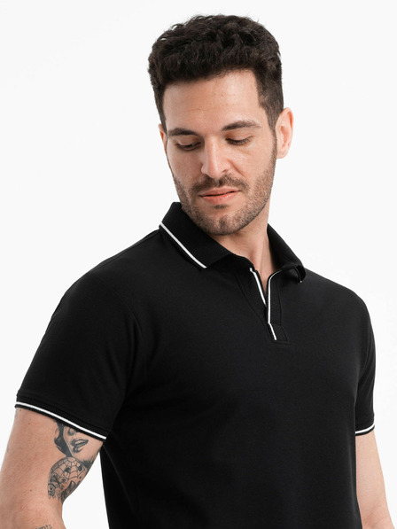 Ombre Clothing Črna moška polo majica brez gumbov Ombre Clothing