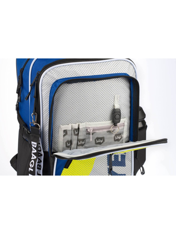 BAAGL  Modri šolski nahrbtnik kockasti neon Baagl