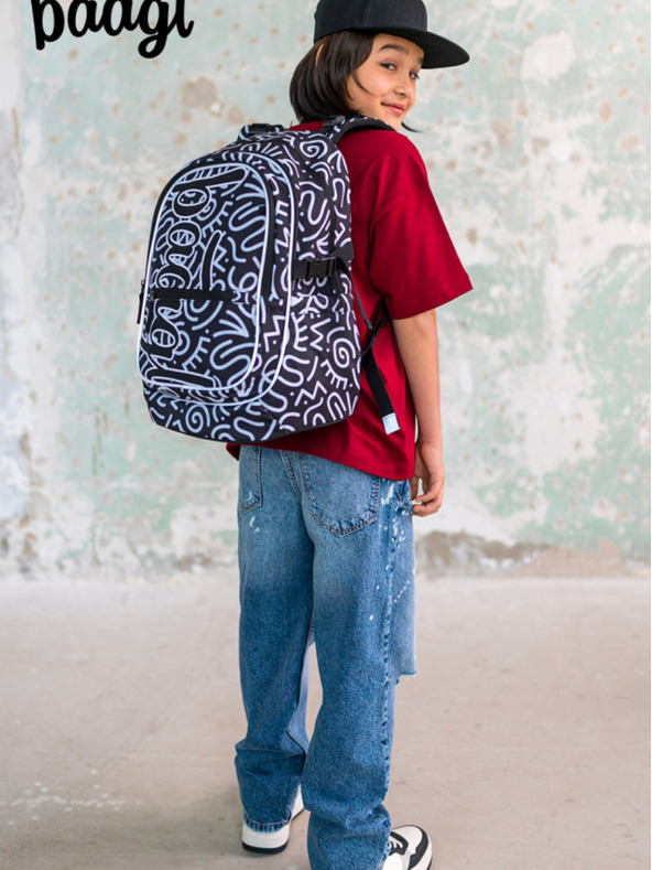 BAAGL  Črni šolski komplet z vzorcem - nahrbtnik, peresnica, torba Baagl Core Element