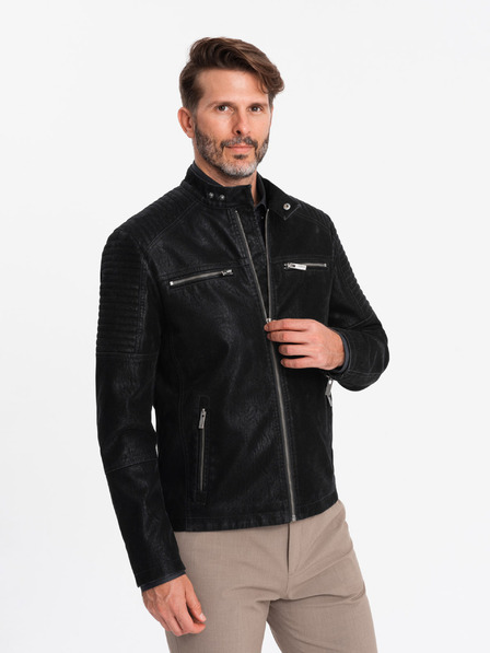 Ombre Clothing Moška retro motoristična jakna s pokončnim ovratnikom Ombre Clothing V2 OM-JAFL-0197