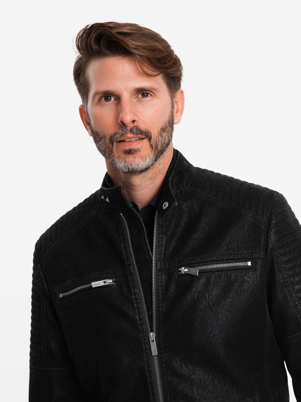 Ombre Clothing Moška retro motoristična jakna s pokončnim ovratnikom Ombre Clothing V2 OM-JAFL-0197