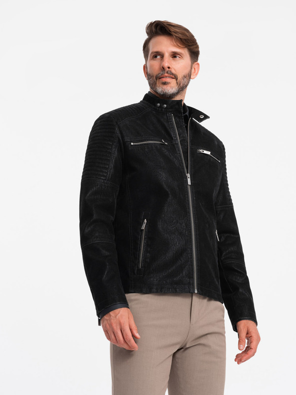 Ombre Clothing Moška retro motoristična jakna s pokončnim ovratnikom Ombre Clothing V2 OM-JAFL-0197