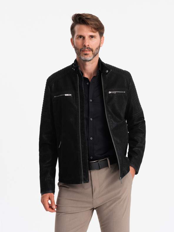 Ombre Clothing Moška retro motoristična jakna s pokončnim ovratnikom Ombre Clothing V2 OM-JAFL-0197