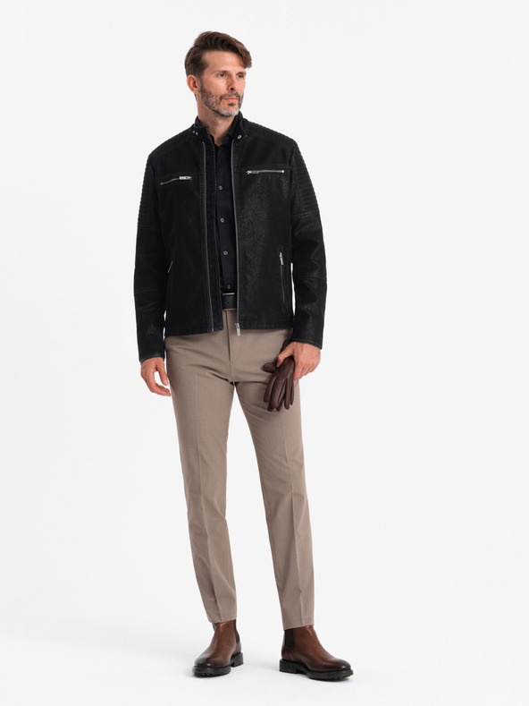 Ombre Clothing Moška retro motoristična jakna s pokončnim ovratnikom Ombre Clothing V2 OM-JAFL-0197