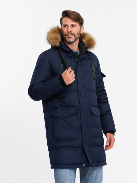 Ombre Clothing Moška dolga jakna parka s kapuco Ombre Clothing